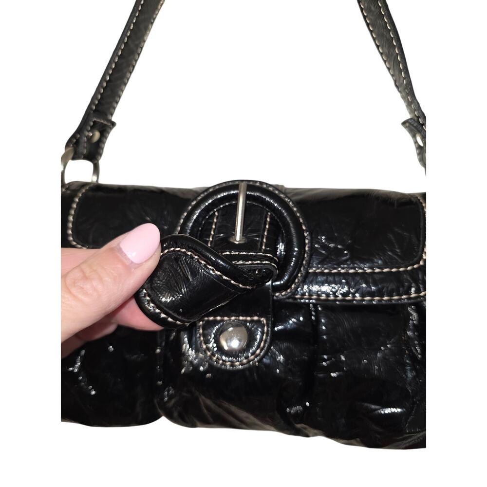 Vintage y2k Mini Satchel Black Pleather Crinkle Bag Purse Goth Grunge Streetwear - Picture 2 of 13